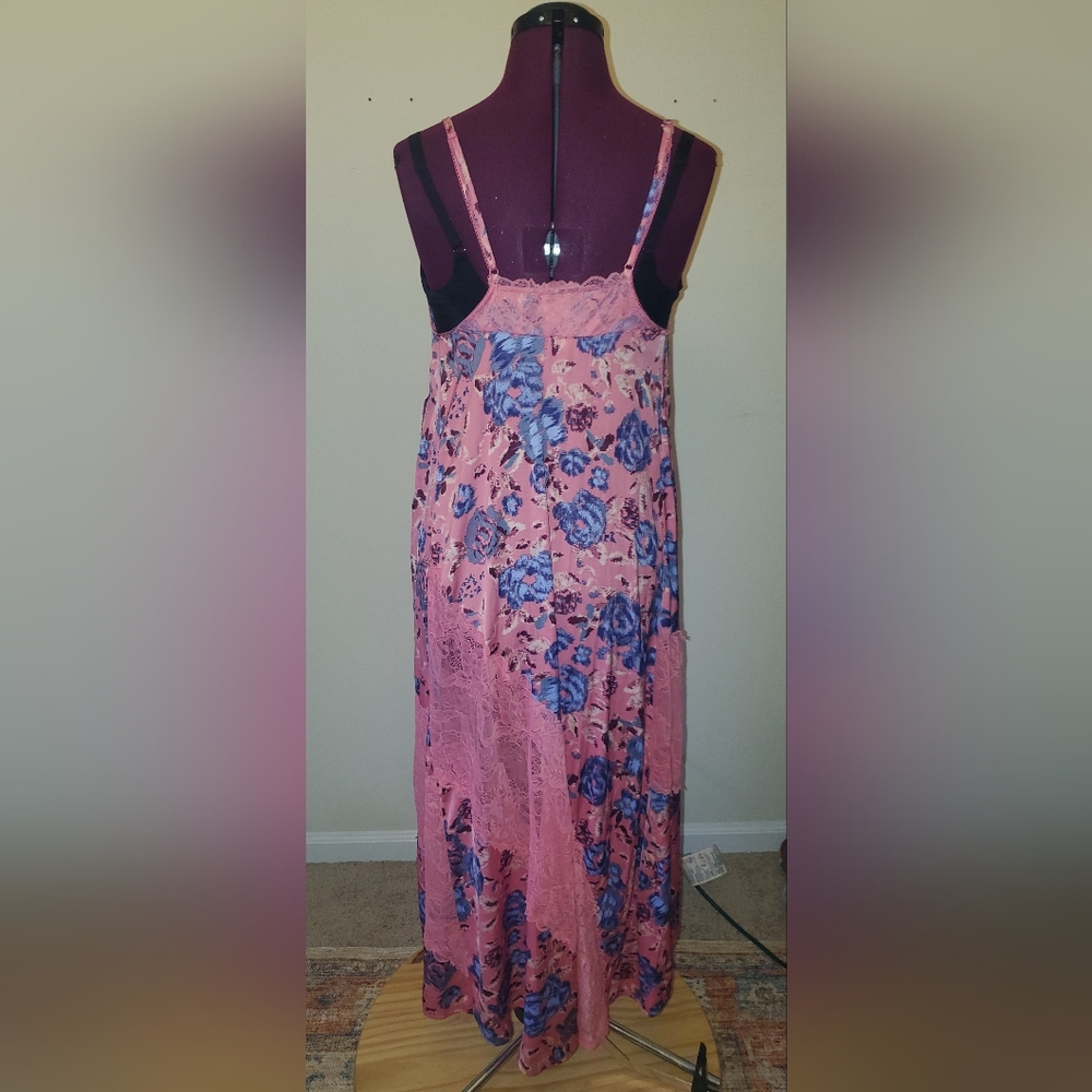 Intimately Free People First Date Pink Floral Lace-Trim Maxi Slip Dress Sz S - Picture 4 of 13